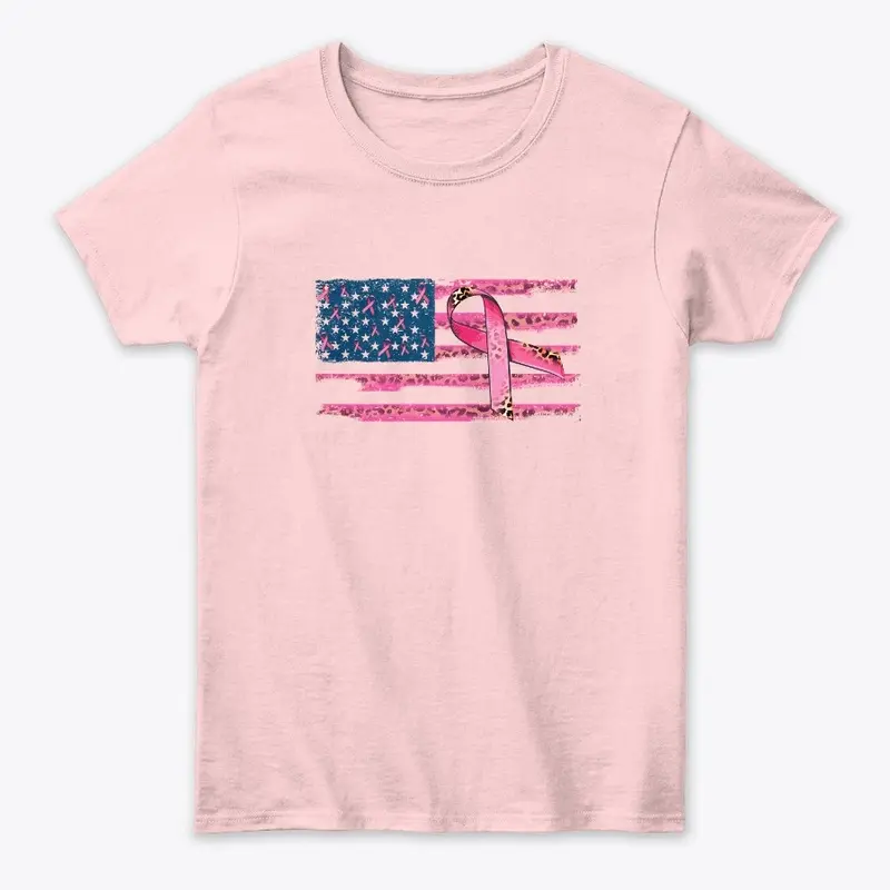 American Flag with breast cancer tee